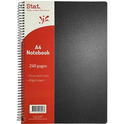 Stat Notebook A4 7mm Ruled 60gsm 240 Page Poly Cover Black