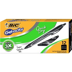 Bic Gelocity Gel Pen Retractable Medium 0.7mm Black Pack of 12