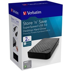 Verbatim Store 'n' Save Desktop Hard Drive USB 3.0 2TB Black