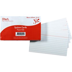 Stat System Cards 76x127mm Ruled Pack of 100 White