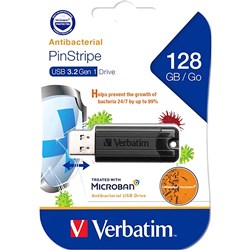 Verbatim Store 'n' Go Pinstripe USB Drive 3.2 128GB With Microban® Black