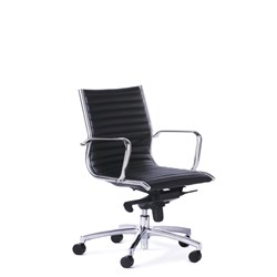 OLG Metro Mid Back Meeting Chair With Arms Black PU Seat And Back Silver Base