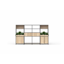 OLG Rhodes Modular Shelving 4 Bay 3360W x 455D x 2000mmH New Oak Ravine Black Frame