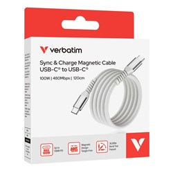 Verbatim USB-C To USB-C Sync And Charge Magnetic Cable 100W 1.2m White