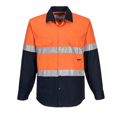 Portwest Hobart Hi-Vis Contrast Shirt Long Sleeve Large Orange And Navy