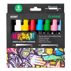 Kent Urban Paint Markers Medium 6mm Dual Nib Classic Assorted Pack Of 8