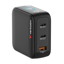 Verbatim Mini GaN 3 Port USB A/C Charger With Display 100W Black