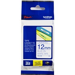 Brother TZE-233 P-Touch Laminated Tape 12mm x 8m Blue On White
