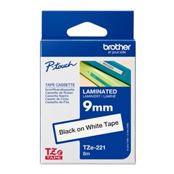 Brother TZE-221 P-Touch Tape 9mmx8m Black on White